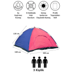 3 Kişilik Renkli Dayanıklı Kamp Çadırı 200x150x110 CM